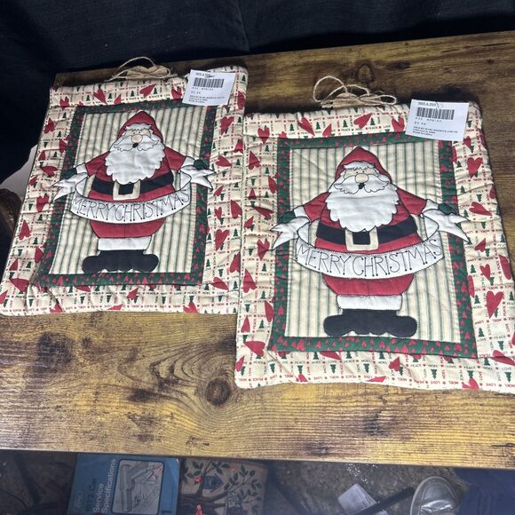 Sears Christmas Kitchen Cooking Santa QUILTED Fabric WALL HANGINGS Lot of 2 NOS - Picture 4 of 11